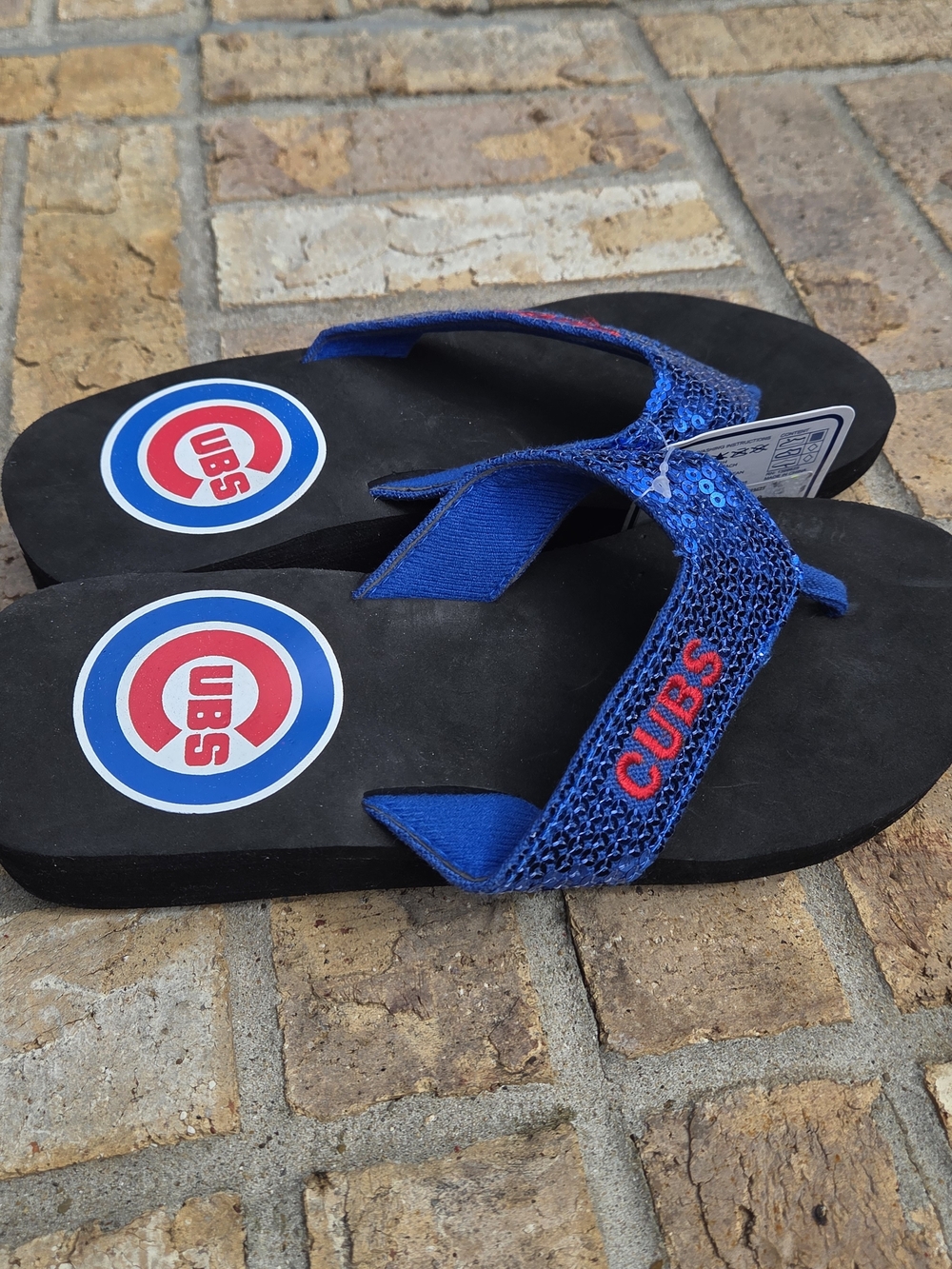 Blue Sequin Cubs Women's Flip Flop Sandals - Picture 10 of 11